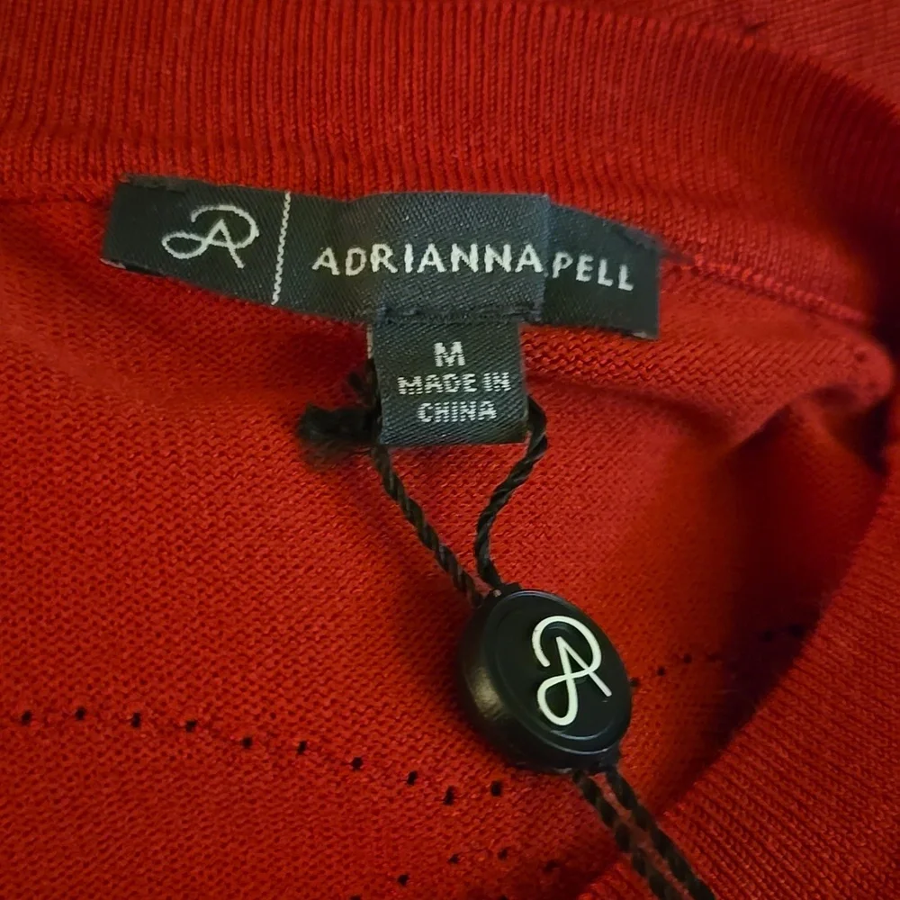 Adrianna Papell Haute Red Pullover Sweater silver bow buttons crewneck  MED NEW…